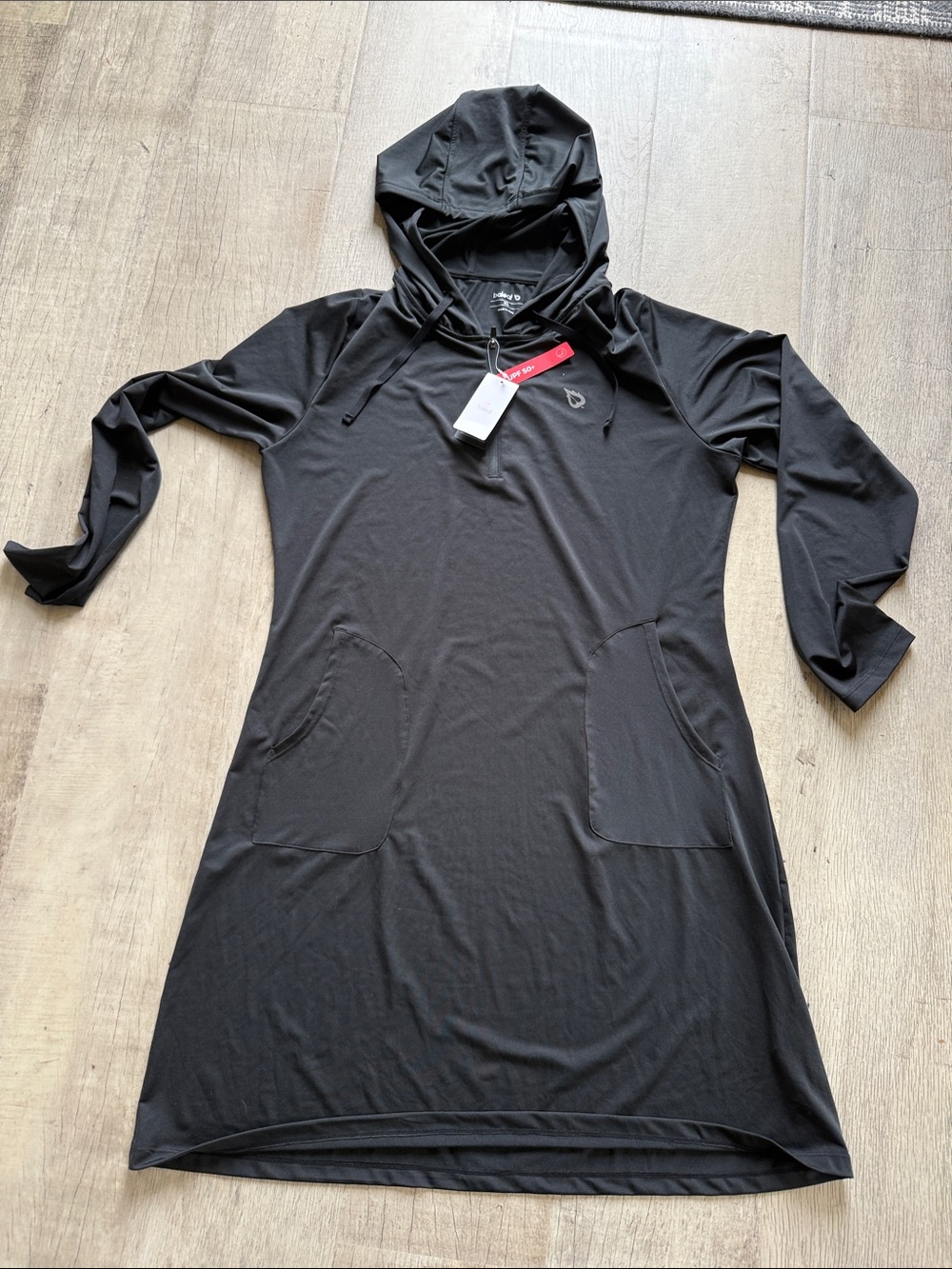 Black Hooded Long Sleeve Pocket Dress swimsuit cover up